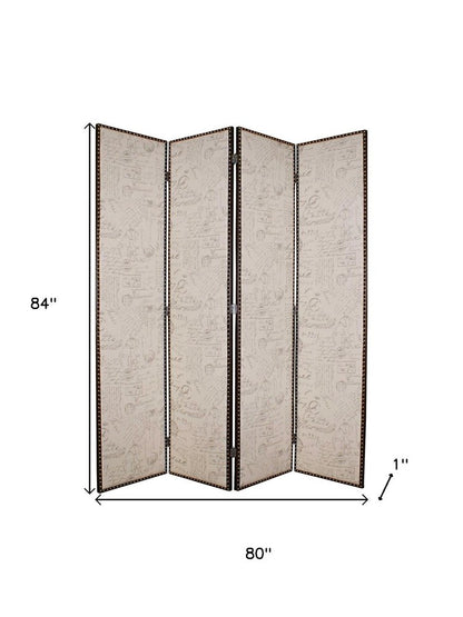 80 X 84 Beige Wood & Fabric  Screen