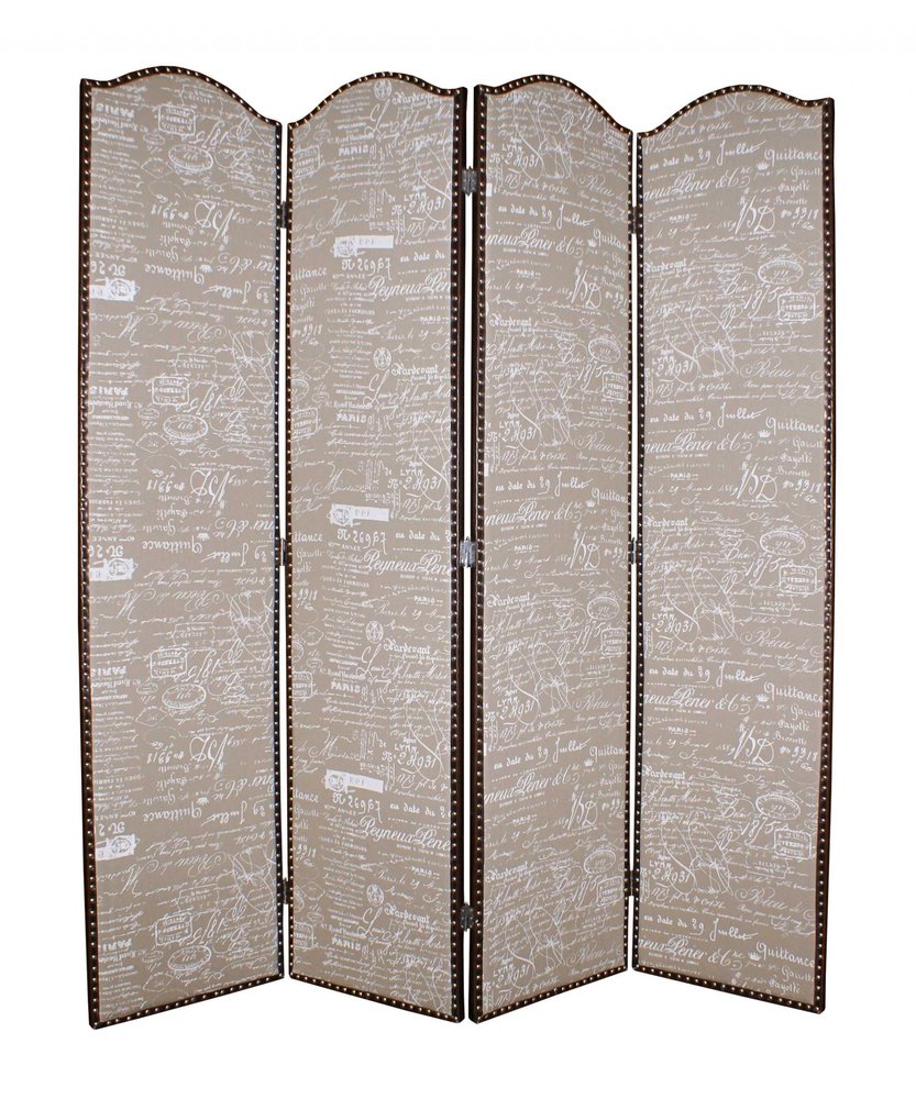 84" Tan Fabric Folding Four Panel Screen Room Divider