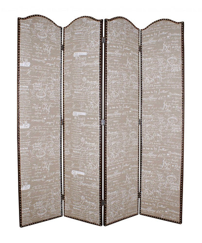 84" Tan Fabric Folding Four Panel Screen Room Divider
