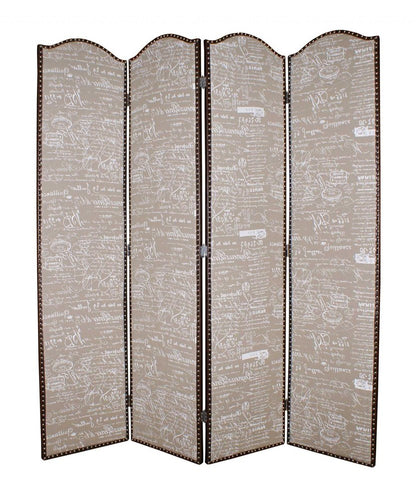 84" Tan Fabric Folding Four Panel Screen Room Divider