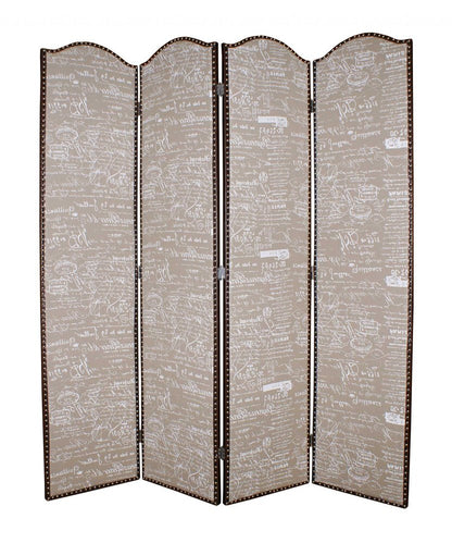 84" Tan Fabric Folding Four Panel Screen Room Divider