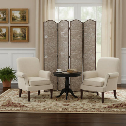 84" Tan Fabric Folding Four Panel Screen Room Divider