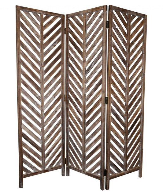 72" Brown Wood Folding Three Panel Screen Room Divider