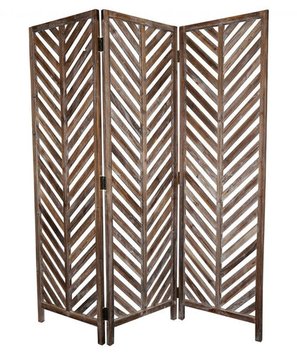 72" Brown Wood Folding Three Panel Screen Room Divider