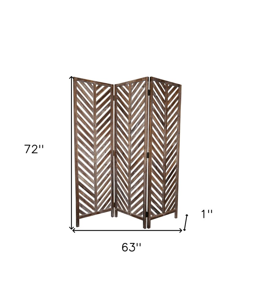 72" Brown Wood Folding Three Panel Screen Room Divider