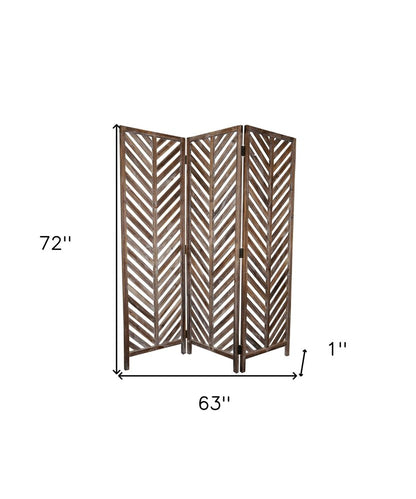 72" Brown Wood Folding Three Panel Screen Room Divider
