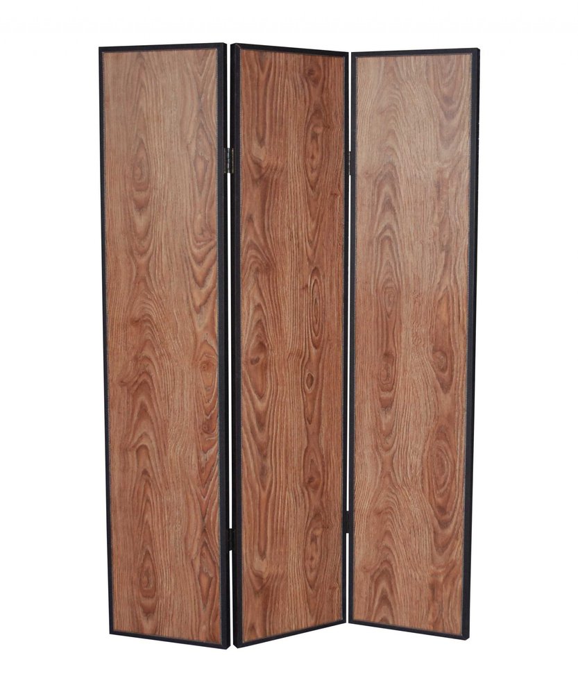 71" Brown Wood Folding Three Panel Screen Room Divider