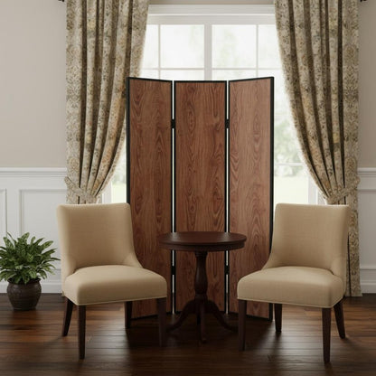 71" Brown Wood Folding Three Panel Screen Room Divider
