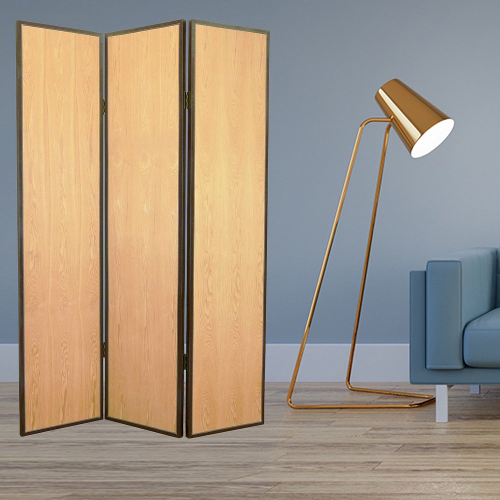71" Natural Wood Folding Three Panel Screen Room Divider