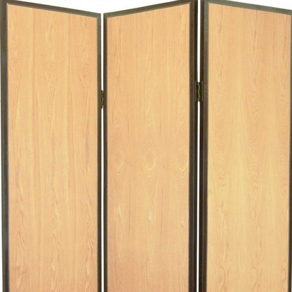 71" Natural Wood Folding Three Panel Screen Room Divider