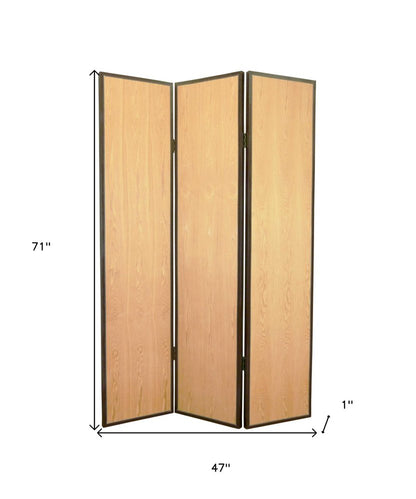 71" Natural Wood Folding Three Panel Screen Room Divider