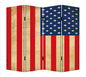 84" Red Natural And Blue American Flag Reversible Canvas Folding Four Panel Room Divider