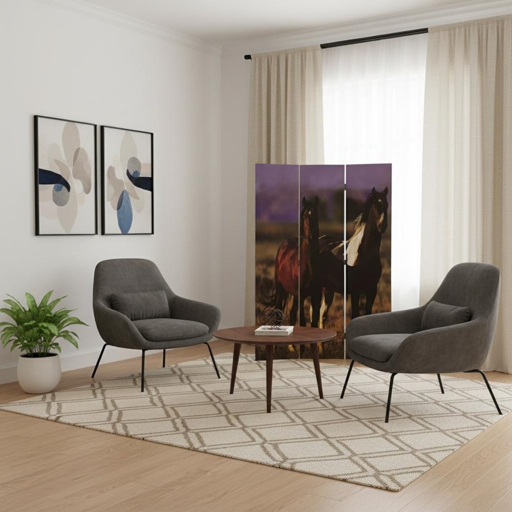 72" Brown Canvas Folding Three Panel Screen Room Divider