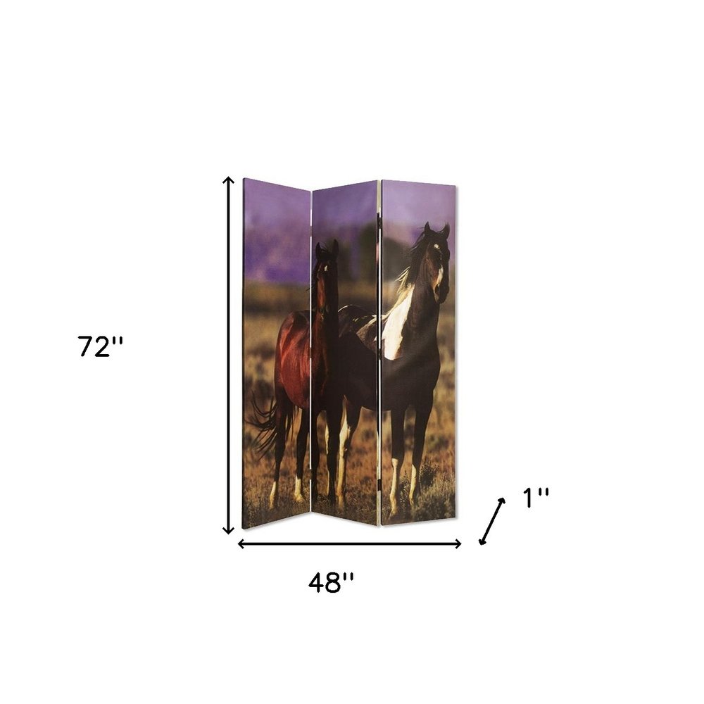 72" Brown Canvas Folding Three Panel Screen Room Divider