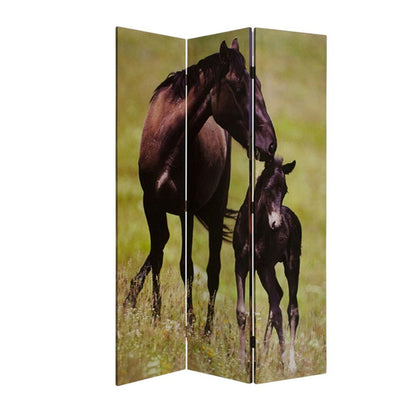 72" Brown Canvas Folding Three Panel Screen Room Divider
