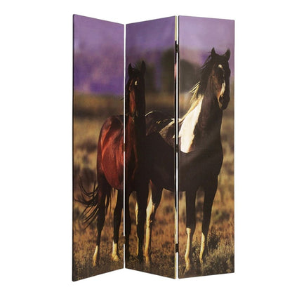 72" Brown Canvas Folding Three Panel Screen Room Divider