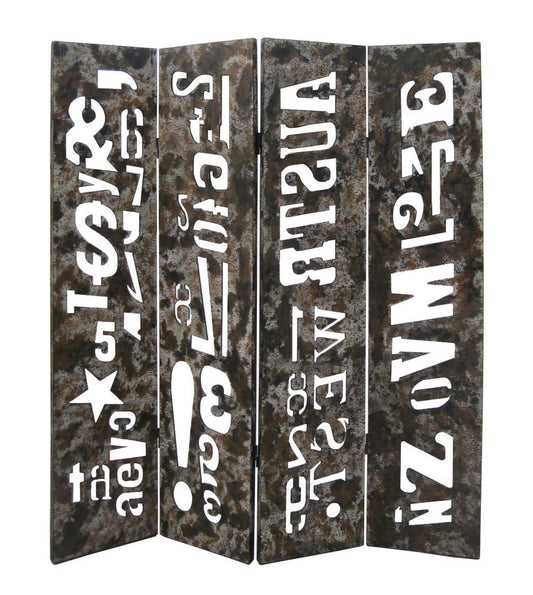 71" Brown Wood Folding Four Panel Screen Room Divider