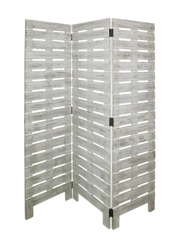 72" White Wood Folding Three Panel Screen Room Divider