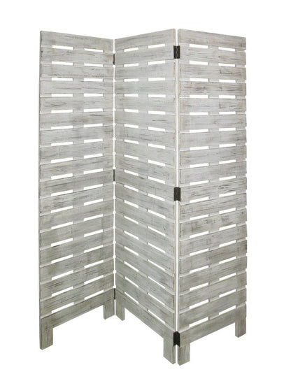 72" White Wood Folding Three Panel Screen Room Divider