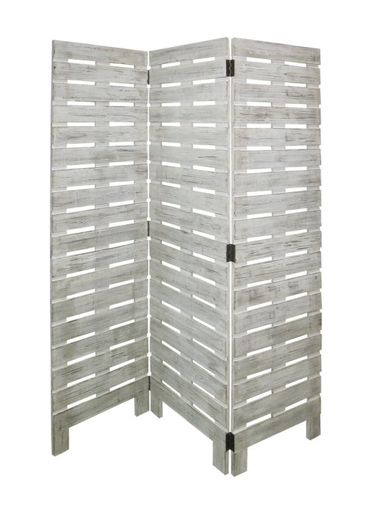 72" White Wood Folding Three Panel Screen Room Divider