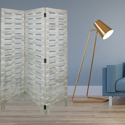 72" White Wood Folding Three Panel Screen Room Divider