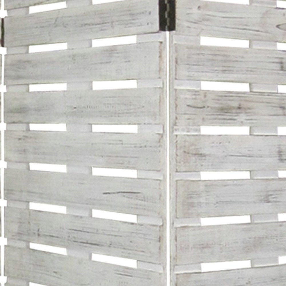 72" White Wood Folding Three Panel Screen Room Divider