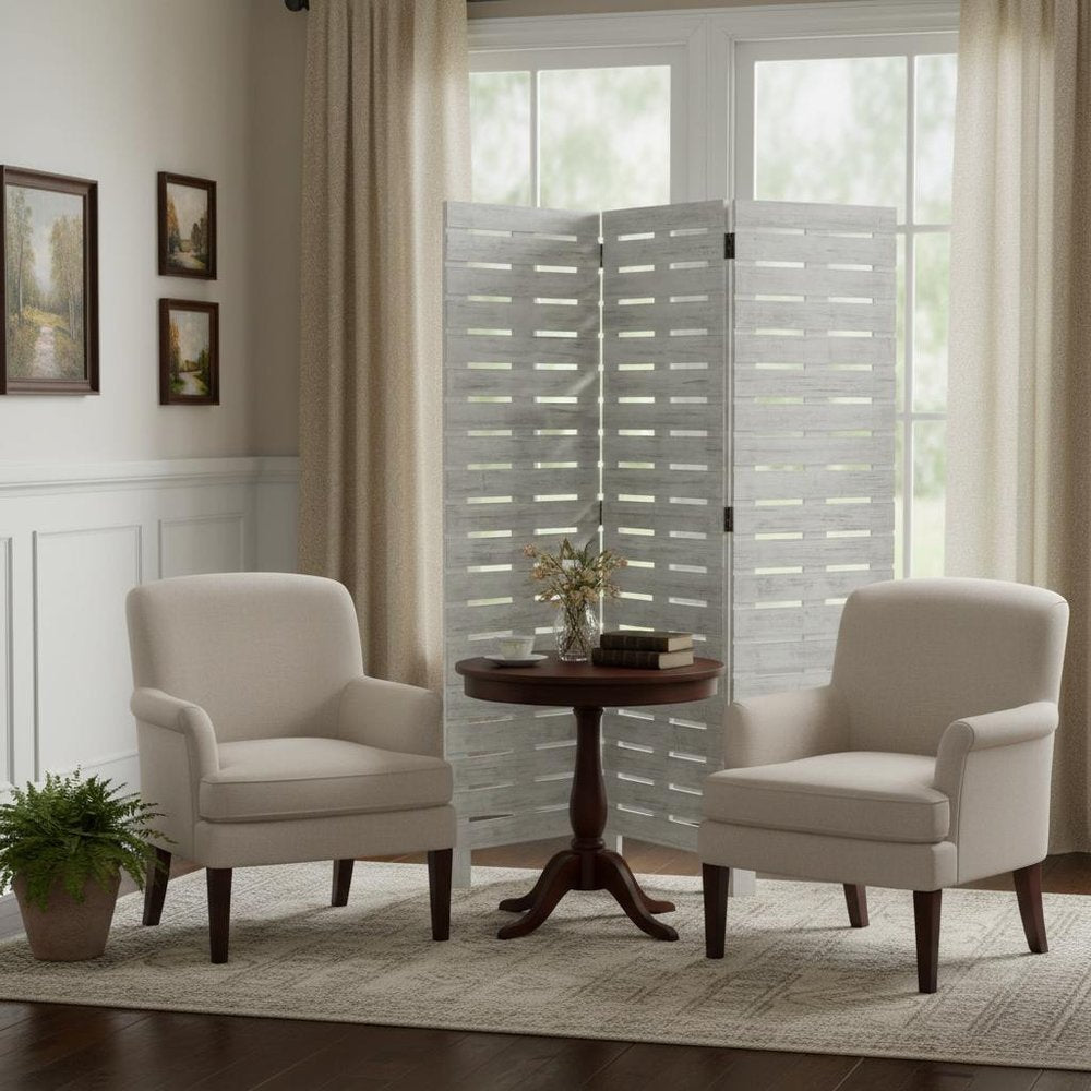 72" White Wood Folding Three Panel Screen Room Divider