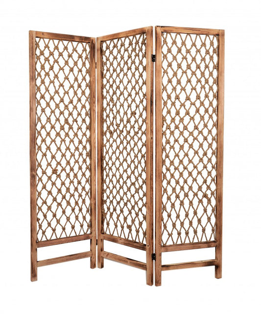 69" Natural Folding Three Panel Screen Room Divider