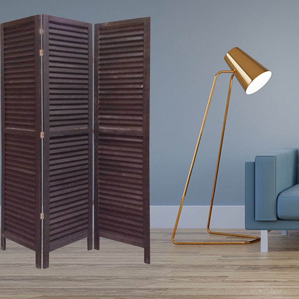 67" Black Wood Folding Three Panel Screen Room Divider