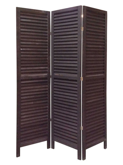 67" Black Wood Folding Three Panel Screen Room Divider