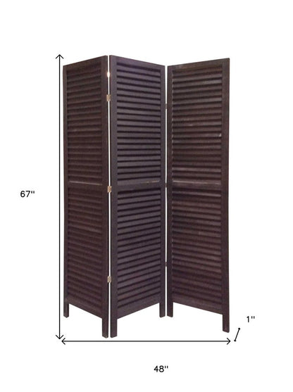 67" Black Wood Folding Three Panel Screen Room Divider