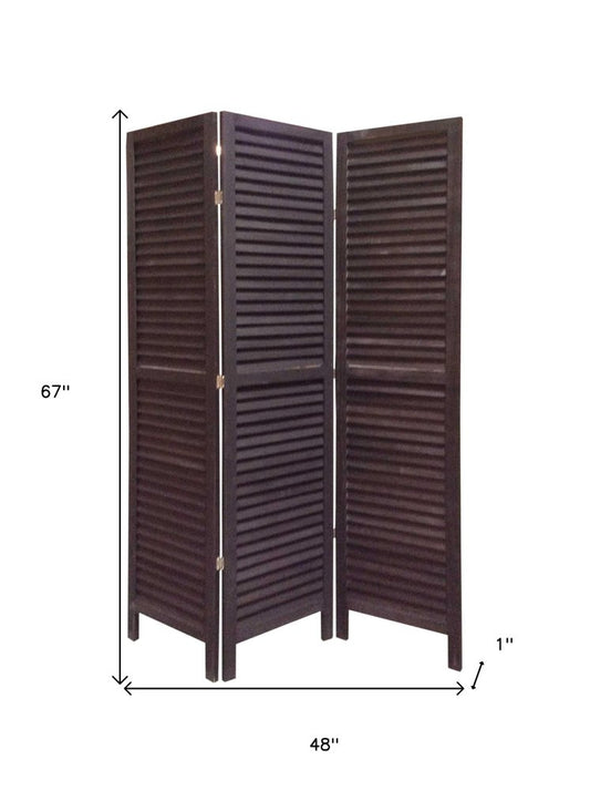 67" Black Wood Folding Three Panel Screen Room Divider