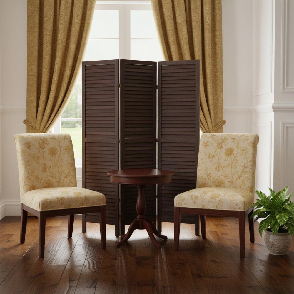 67" Black Wood Folding Three Panel Screen Room Divider