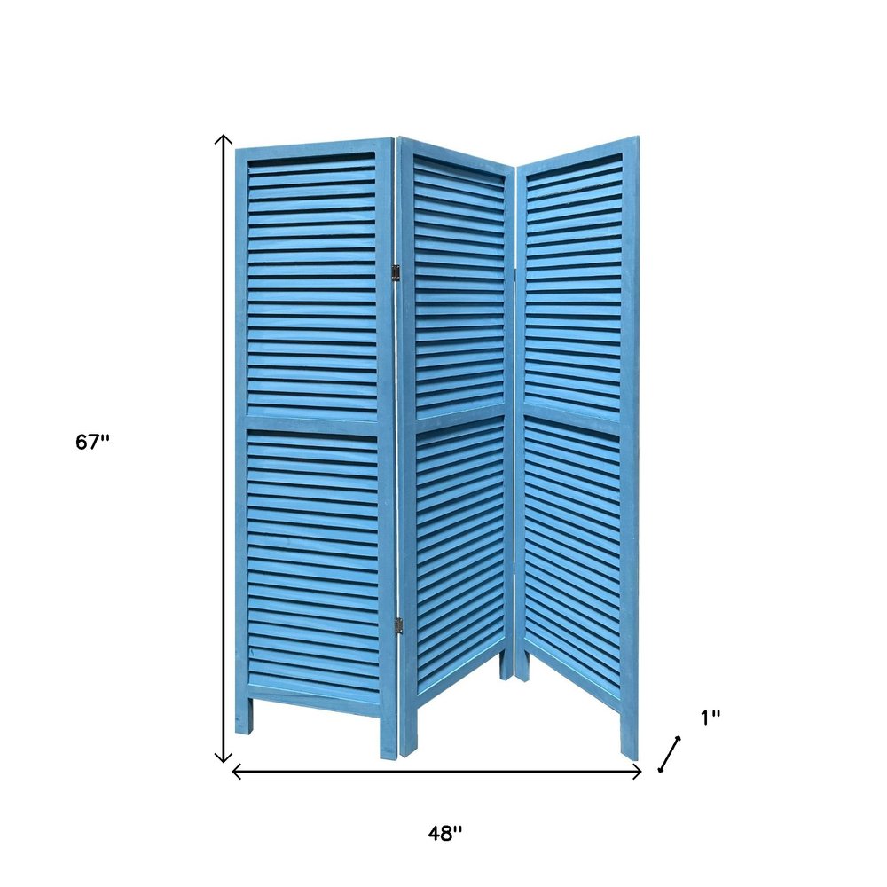 67" Black Wood Folding Three Panel Screen Room Divider