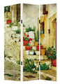 72" Beige Canvas Folding Three Panel Screen Room Divider