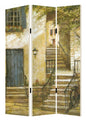 72" Beige Canvas Folding Three Panel Screen Room Divider