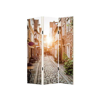 72" Beige Canvas Folding Three Panel Screen Room Divider