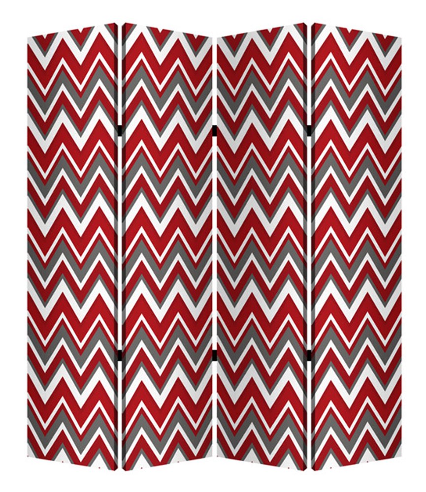 84" X 84" Red And Gray Wood Canvas Screen