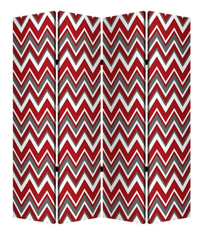 84" Red And Gray Canvas Folding Four Panel Screen Room Divider