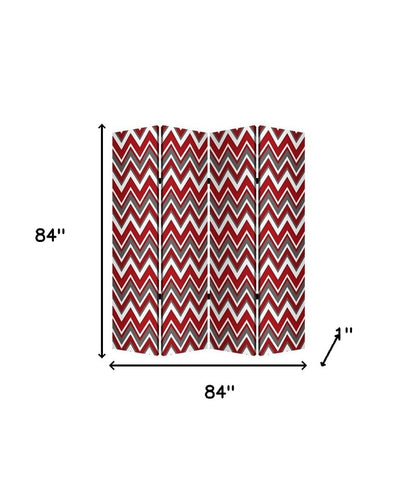 84" Red And Gray Canvas Folding Four Panel Screen Room Divider