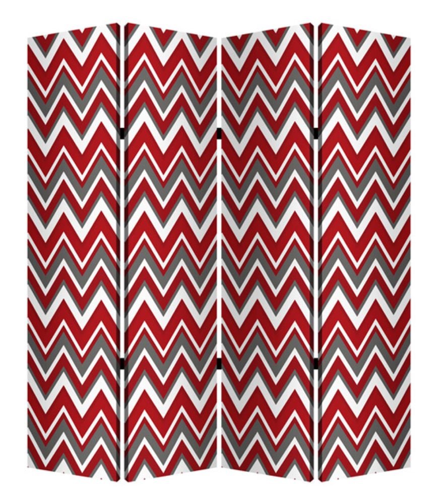 84" X 84" Red And Gray Wood Canvas Screen