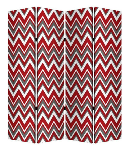 84" Red And Gray Canvas Folding Four Panel Screen Room Divider