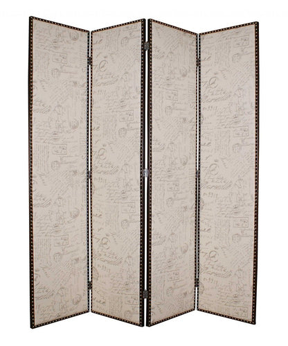 84" Tan Fabric Folding Four Panel Screen Room Divider
