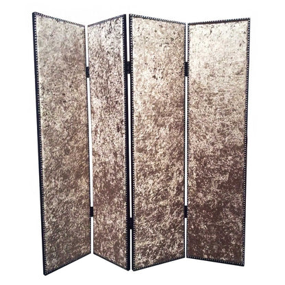 84" Tan Fabric Folding Four Panel Screen Room Divider
