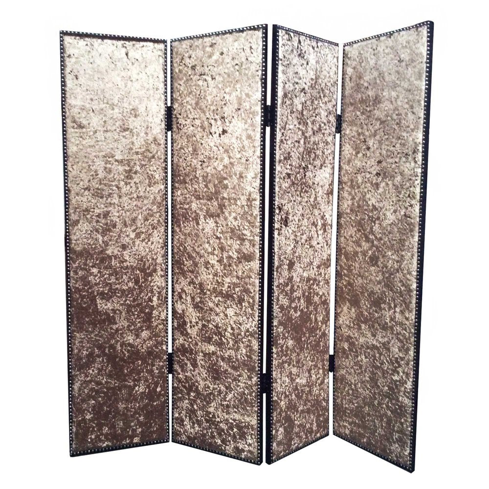 84" Tan Fabric Folding Four Panel Screen Room Divider
