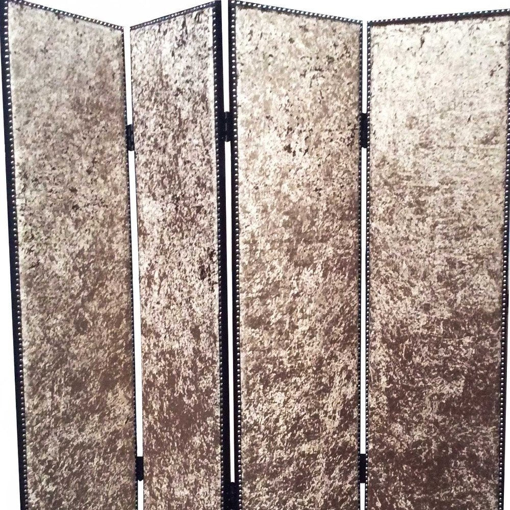 84" Tan Fabric Folding Four Panel Screen Room Divider