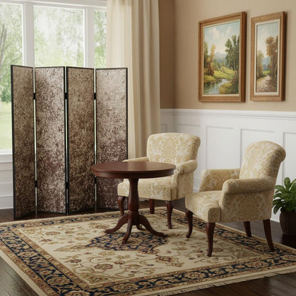 84" Tan Fabric Folding Four Panel Screen Room Divider
