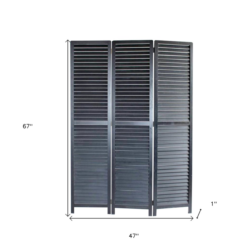67" Black Solid Wood Panel Screen Room Divider