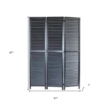 67" Black Wood Folding Three Panel Screen Room Divider