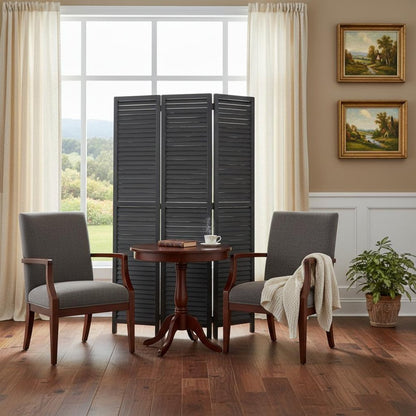 67" Black Wood Folding Three Panel Screen Room Divider